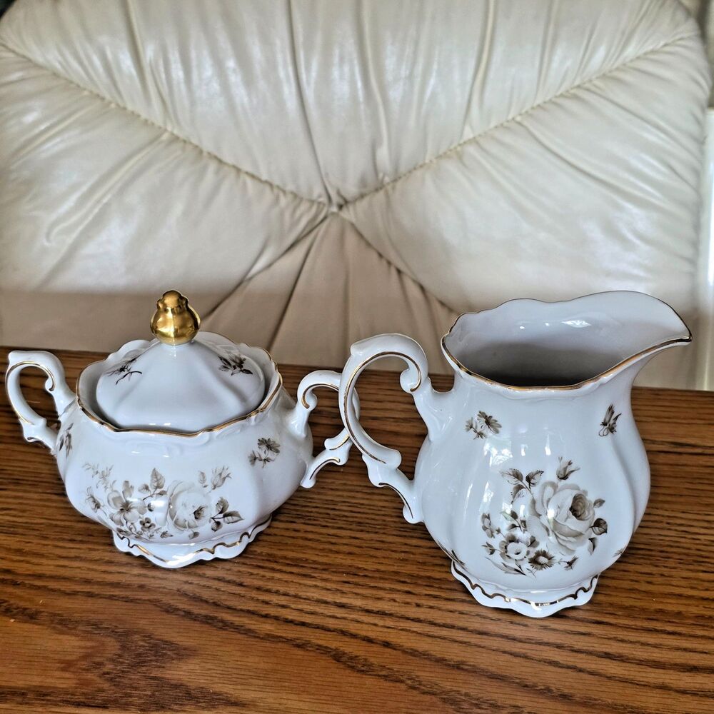 Mitterteich Bavaria Charming Barbara Germany Sugar Bowl & Creamer Set mid centur